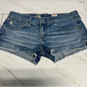 AG Adriano Goldschmied Daisy super low rise cut off denim shorts made in USA 27
